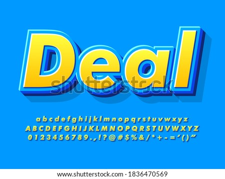 Cool 3d yellow and blue cartoon font. Strong and Bold effect with modern 3d extrude and shadow. Typeface sale for advertising and commercial design. Friendly 3d bold blue font