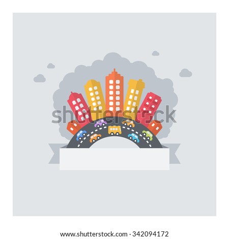 Urban city pollution. Vector design of modern cityscape polluted with textarea and busy streets.