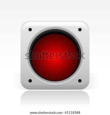 Vector illustration of a gray icon isolated in a modern style with a reflection effect depicting a red traffic light