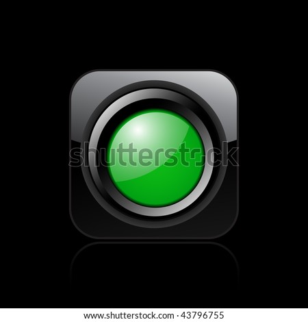 Vector illustration of  modern glossy black icon depicting a green traffic light
