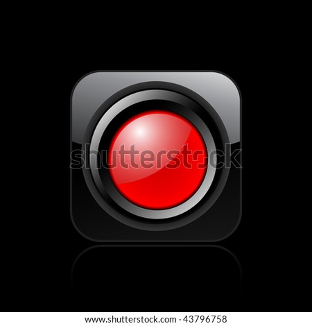 Vector illustration of  modern glossy black icon depicting a red traffic light
