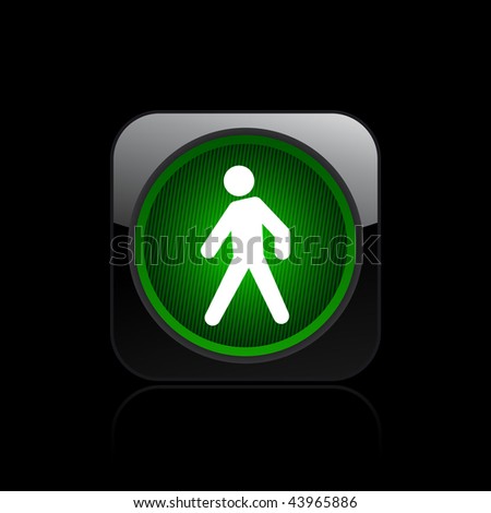 Vector illustration of modern glossy black icon depicting a green pedestrian traffic light