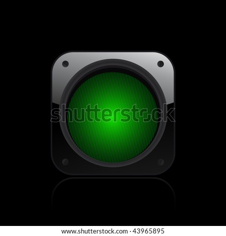 Vector illustration of modern glossy black icon depicting a green traffic light