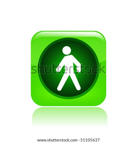Vector illustration of a beautiful green icon isolated in a modern style with a reflection effect depicting a pedestrian traffic light
