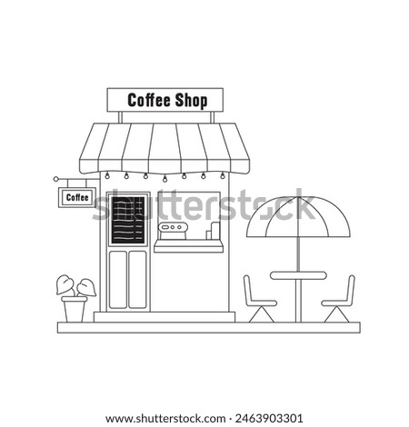 vector illustration. Small business facades flat set with bakery coffee shop. Hand drawn line art illustration.