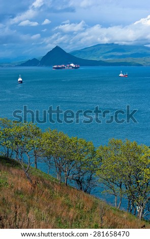 The ship was in the Bay of Nakhodka at anchor. Far East of Russia. East (Japan) Sea. 19.05.2015