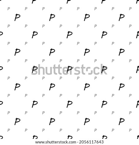 Square seamless background pattern from Font P shapes are different sizes and opacity. The pattern is evenly filled with small font p. Vector illustration on white background