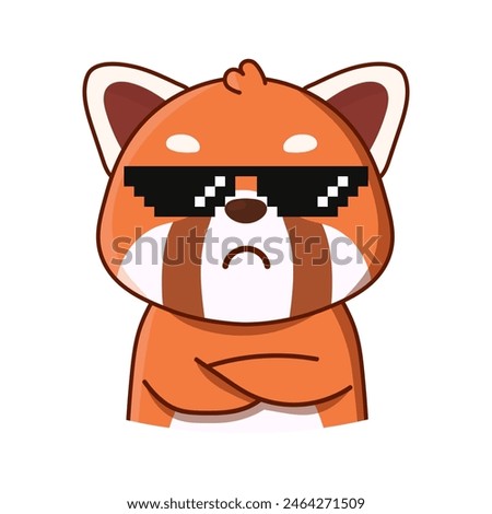 Red panda with cool glasses. Vector illustration. Cartoon illustration isolated on white background. Great for icon, stickers, card, children's book