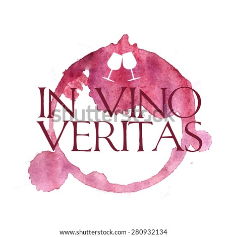 Bright watercolor wine design elements includes the phrase (in vino veritas - verity in wine)