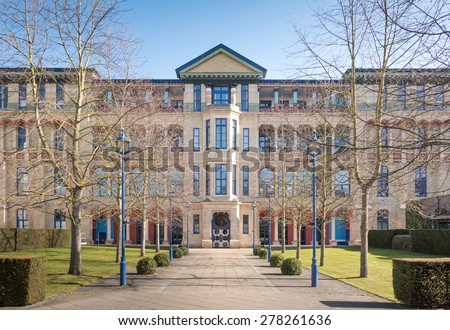 Cambridge, UK - May 10, 2015: Cambridge Judge Business School, formerly known as the Judge Institute of Management Studies, is the business school of the University of Cambridge, Cambridgeshire, UK.