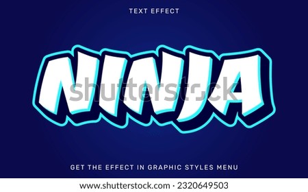 Ninja editable text effect with 3d style. Text emblem for advertising, branding, business logo