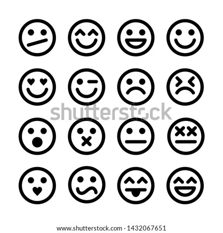 Vector Set Of Outline Emoticons. 