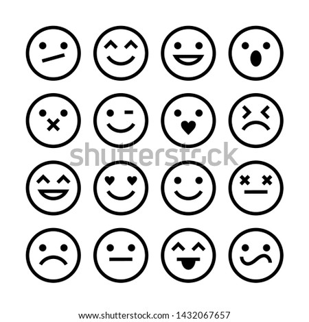 Vector Set Of Outline Emoticons. 