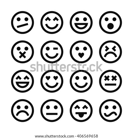 Vector Set Of Outline Emoticons.