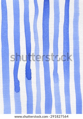 Set of watercolor stains and lines on white background, abstract isolated lines. Blue maritime pattern.