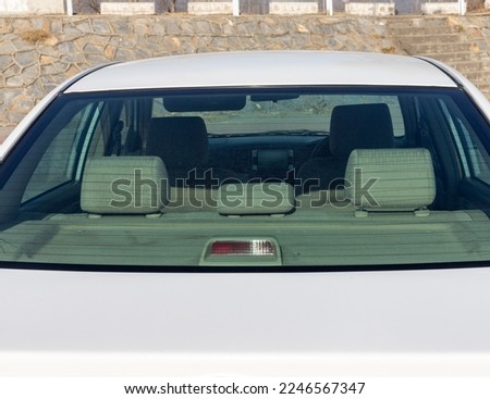 Rear seats headrest view inside the car back windshield Stockfoto © 