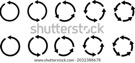Circle arrows icon set. Round reload sign, repeat icon, rotate arrow symbol,  arrow pictogram refresh reload rotation loop sign set