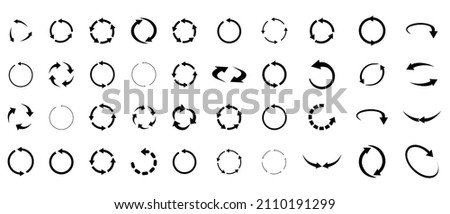 40 arrow pictogram refresh reload rotation loop sign set. circular arrows. Simple web icon on white background	