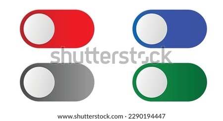 Realistic toggles switch button : On, Off vector set  Blue, green On app interface slide buttons. Red, grey Off switch button elements. Setting control toggle 