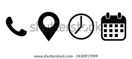 Address. time, contact and date icon vector. Event elements isolated on white background.	