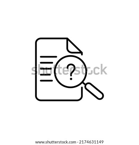 Magnifier on paper flat icon. looking for the answer or information illustration with magnifier, document, and question mark . eps 10