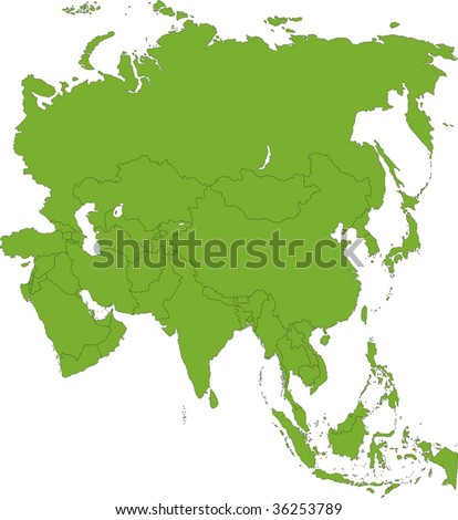 Green Asia Map With Country Borders Stock Vector Illustration 36253789 ...