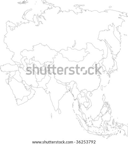 Contour Asia Map With Country Borders Stock Vector Illustration ...