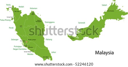 Malaysia Map With Provinces And Capital Cities Stock Vector ...