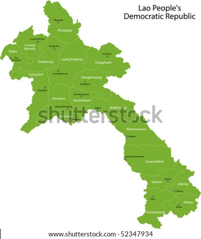 Laos Map With Parishes Borders And The Capital Cities Stock Vector ...