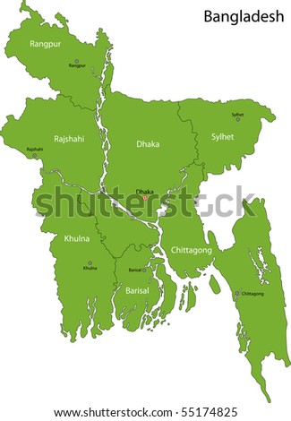 Bangladesh Map With Provinces And Capital Cities Stock Photo 55174825 ...