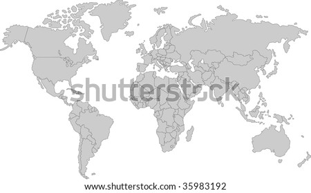 Gray map of world with countries borders