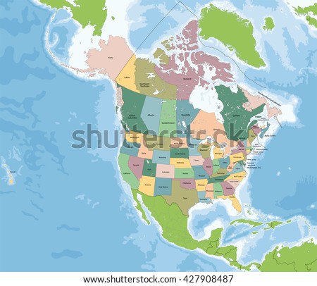 North America map with USA and Canada