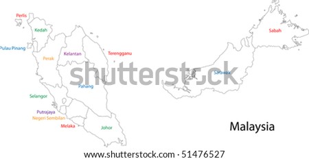 Outline Malaysia map with states