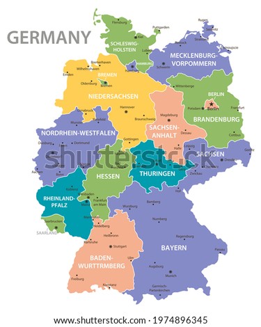 Germany vintage map. High detailed vector map with pastel colors, cities and geographical borders