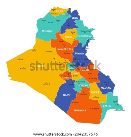 Iraq vector map. High detailed illustration with borders and cities