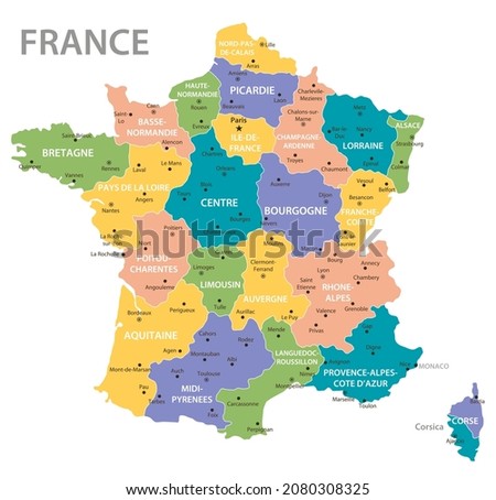France vintage map. High detailed vector map with pastel colors, cities and geographical borders