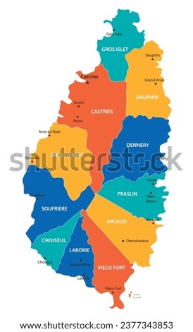 Saint Lucia vector map. High detailed illustration with borders and cities