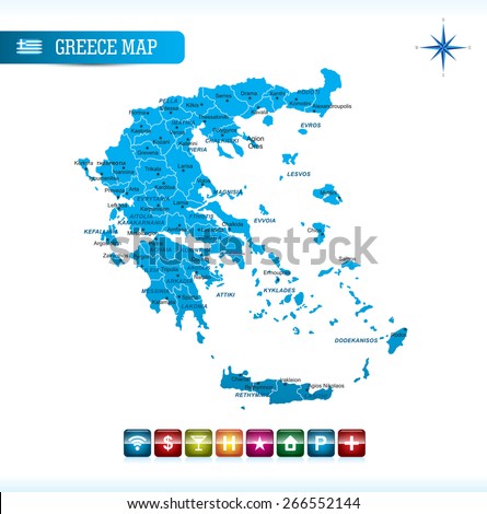 Greece Map with Navigation Icons