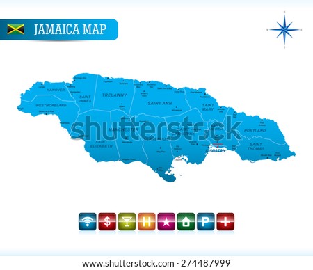 Jamaica Map with Navigation Icons