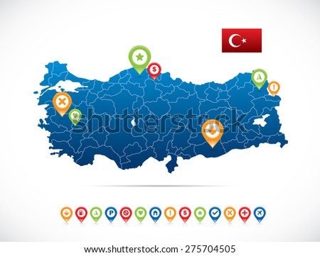Turkey Map with Flag and Navigation Icons