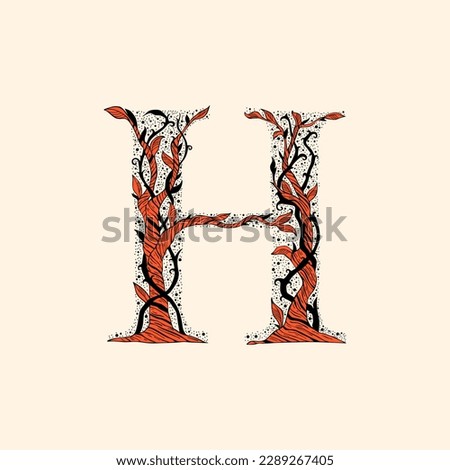 letter H with branches and leaves