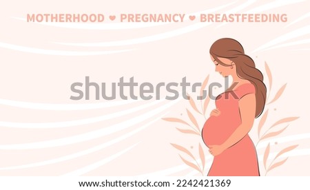 Banner about pregnancy, breastfeeding and motherhood. Pregnant woman, future mom. Tips, different data, informations expectant mothers. Vector illustration.