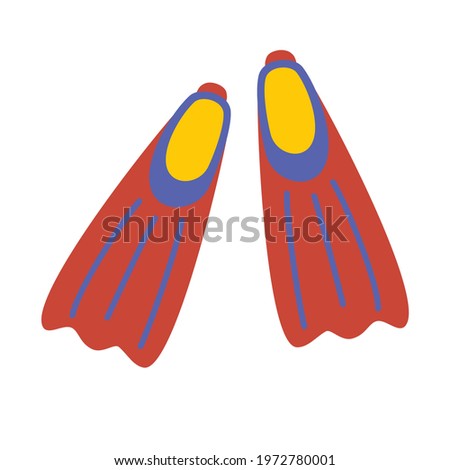 Swimming fins. Equipment for outdoor activities. Flippers icon. Diving gear. Accelerate the pace of swimming. Accessories for summer holidays. Things you need on the beach. Flat vector illustration.