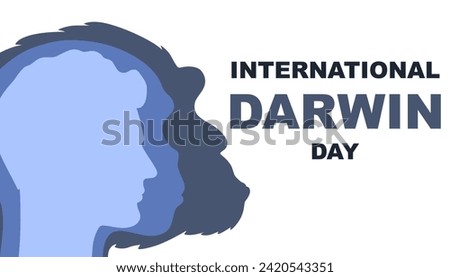 Darwin Day. Silhouette of a monkey and outline of a man. International Day of Science and Humanism. Poster, banner, and background