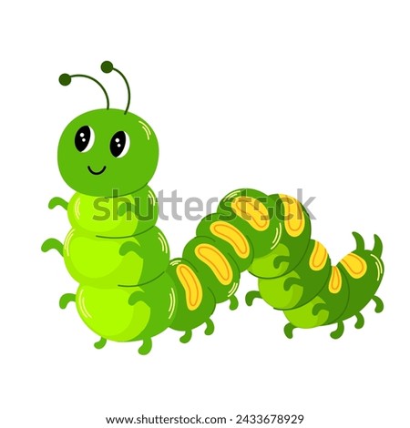 Caterpillar cartoon character. Cute insect. Vector hand draw illustration isolated on white background