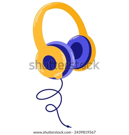 Classic 80s 90s headphones in modern style flat. Fashion patch, badge, emblem. Hand drawn vector illustration 