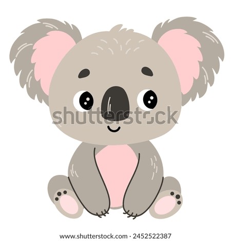 Cute cartoon koala. Childish vector illustration flat style. Sitting koala bear. For poster, greeting card, baby design.