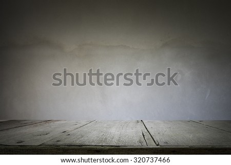Wooden table or floor platform and polished concrete surface background