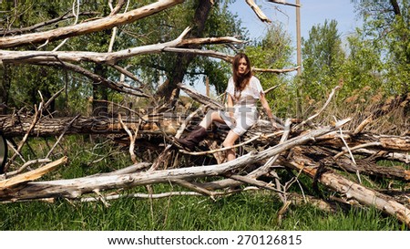 Country woman in spring summer day