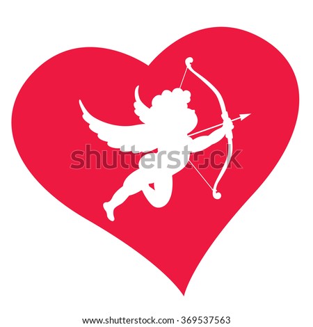 Silhouette of Cupid in heart. Vector illustration